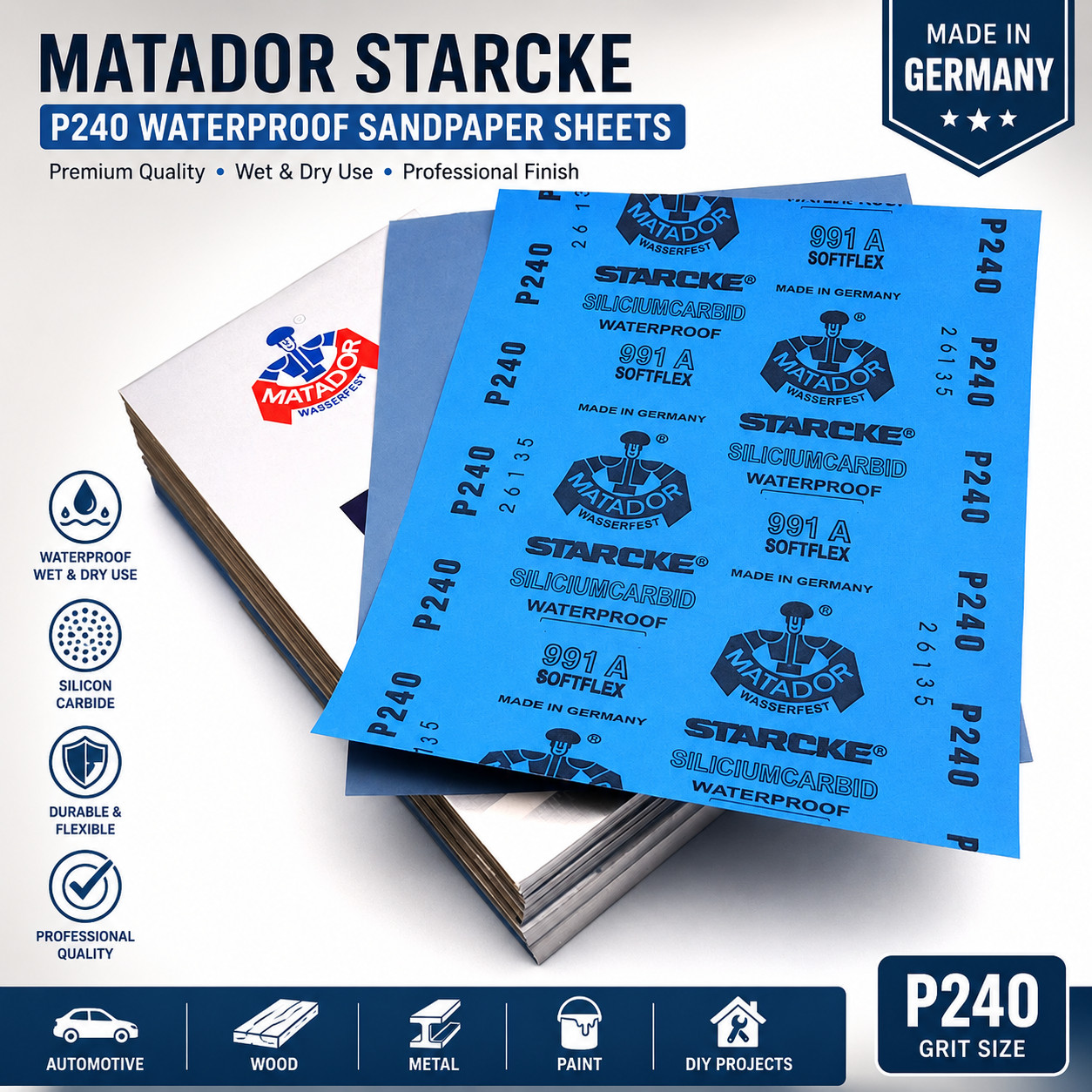 Matador Abrasive Wet or Dry Sandpaper 30 Sheet 7000 Grit 9″x11″ Silicon Carbide