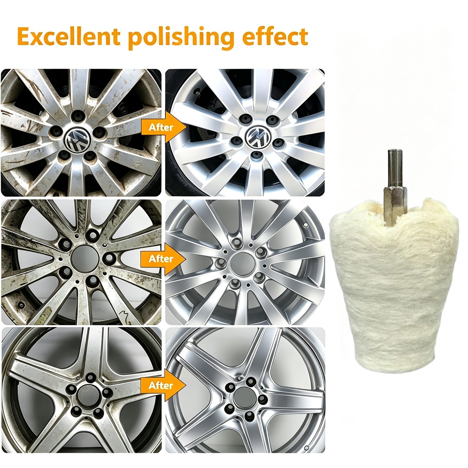 5PCS Cone-Shaped White Flannelette Buffing Wheel Polishing Wheel with 1/4″Handle