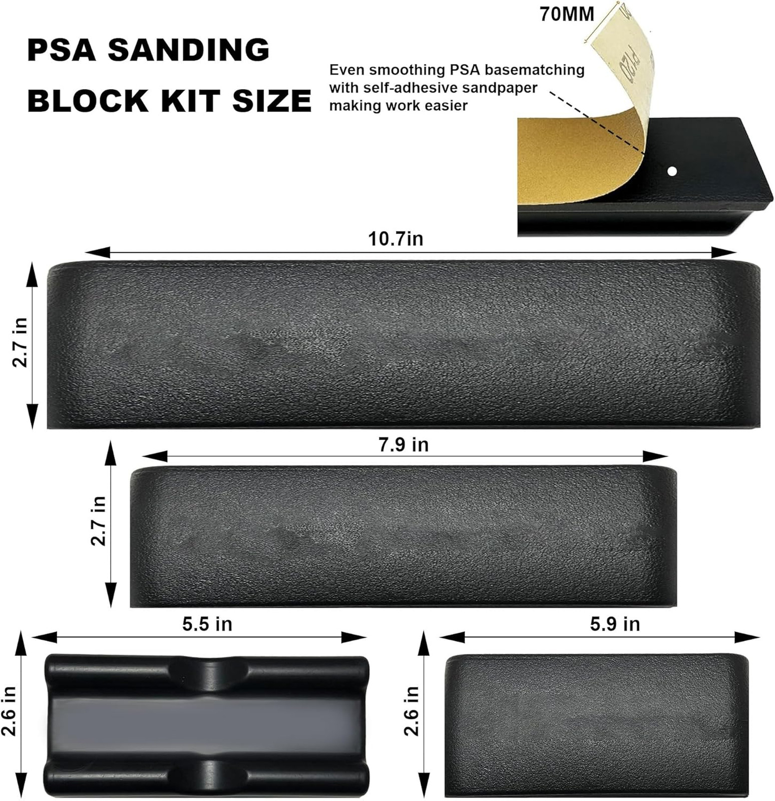 PSA Sanding Block Kit, Adjustable Hand Abrasive Set with 20 Self Adhesive