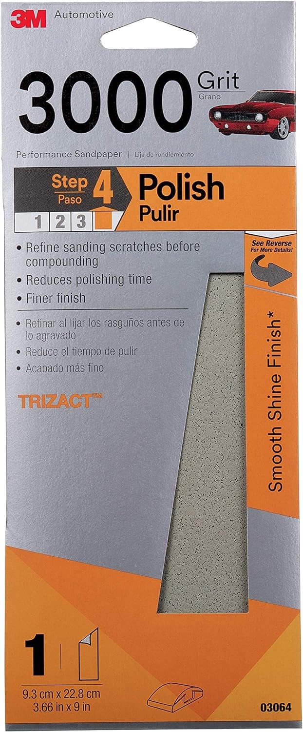 3M Performance 3000 Grit Sandpaper, 3-2/3 in x 9 in, 3 2/3 x 9 Gray