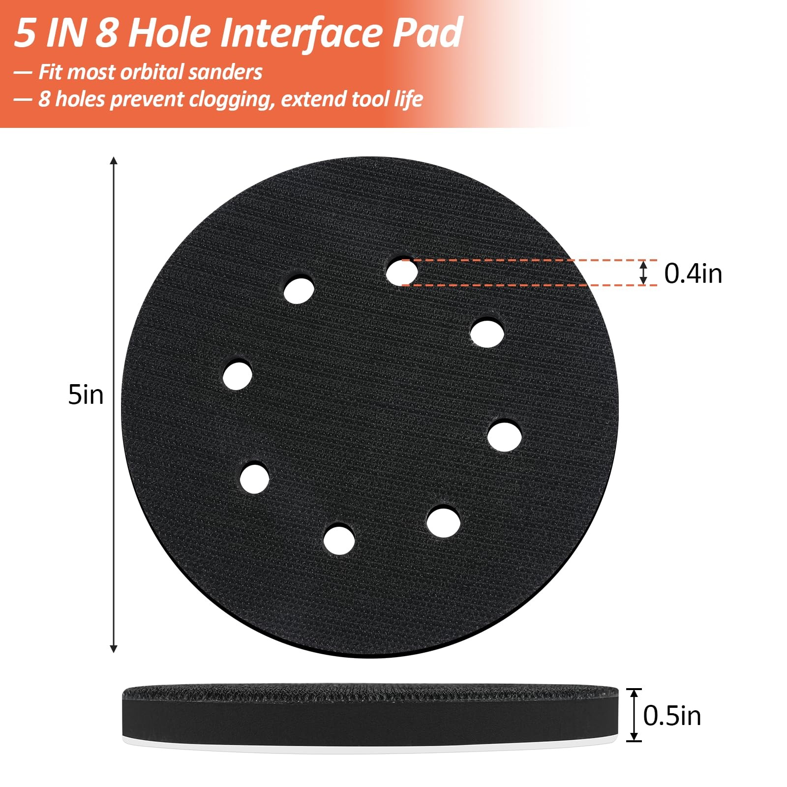 Pack 5 Inch 8 Holes Foam Sanding Pads Soft Density Interface Pad Hook and Loop