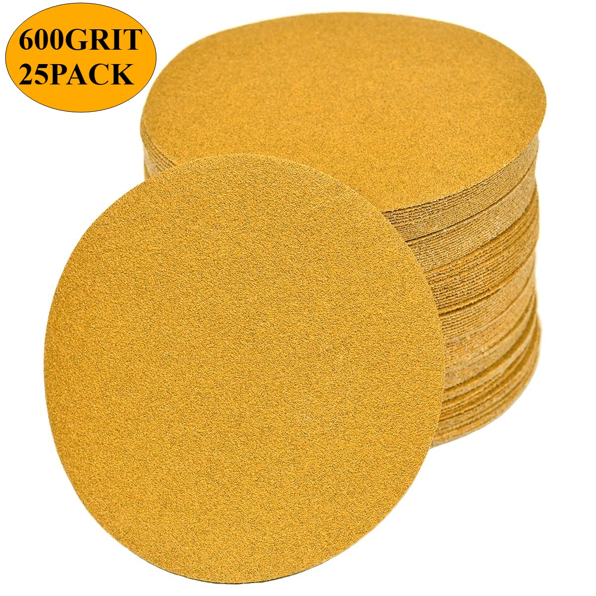 25PCS 150mm 6 Inch Gold sandpaper No Hole Hook & Loop Grip Sanding Disc 600 Grit
