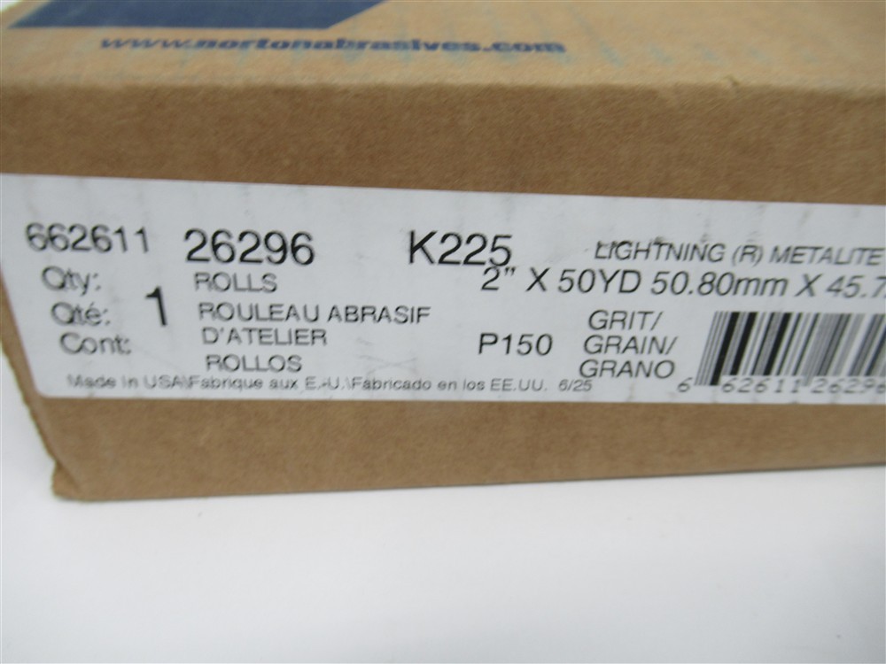 Norton 66261126296 , 2″ x 50 Yds , P150 Grit J-Weight Metalite K225 Roll