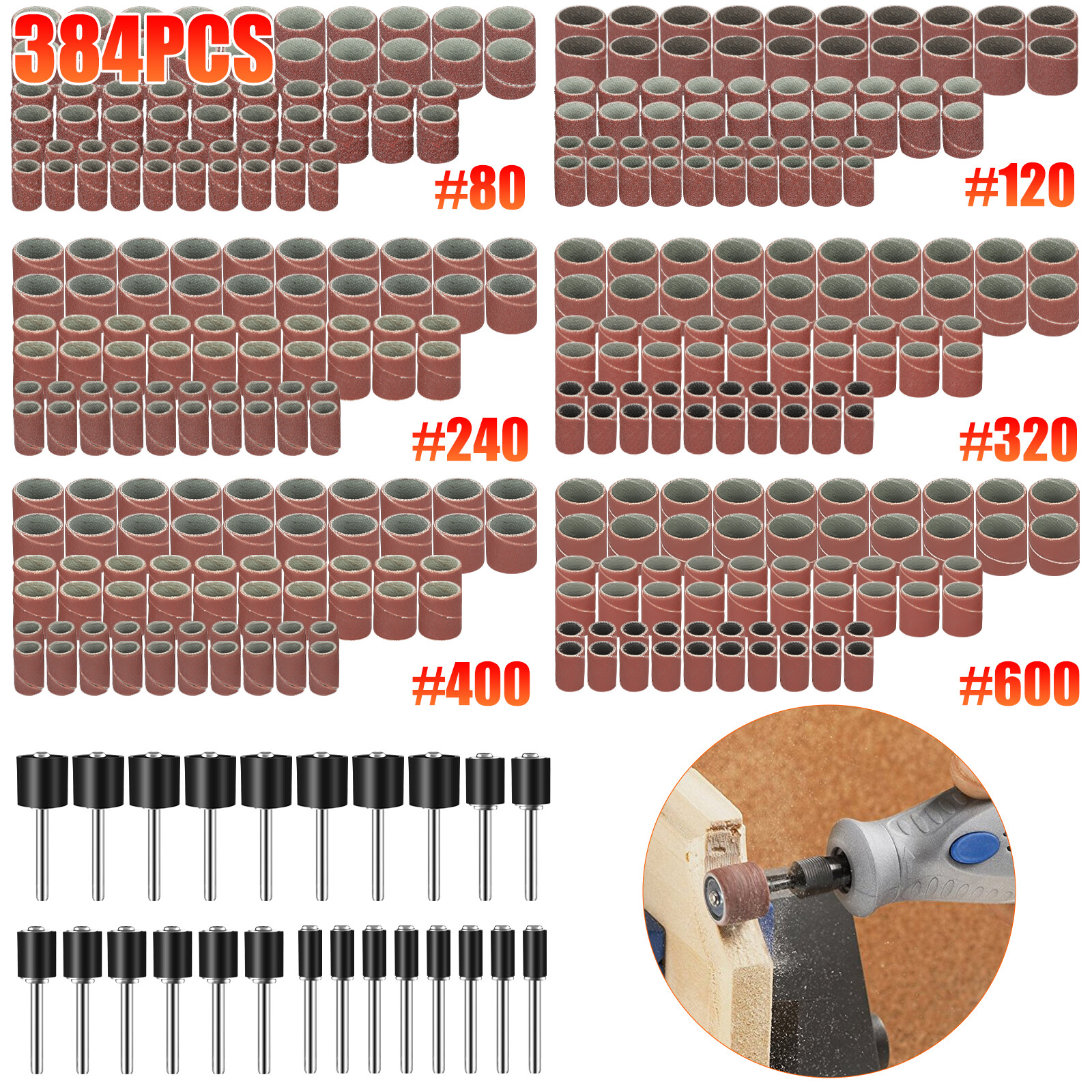 384Pcs Sanding Drum Nail Sander Drill Bit Kit For Dremel Accessories Rotary Tool