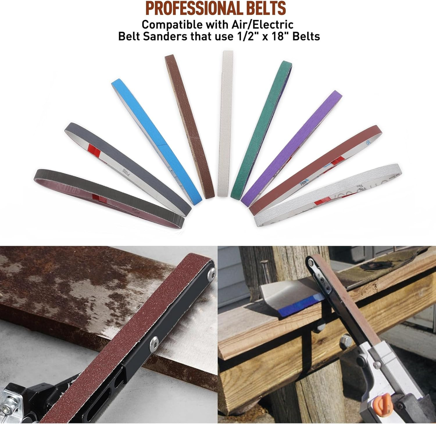 36 Pcs 1/2″ x 18″ Sanding Belts Set, 4 Each of 80/120/240/400/600/800/1000/2500/