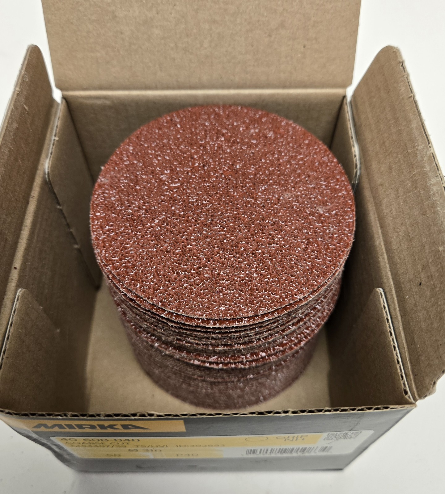 MIRKA SANDING DISCS 40-608-040. 3″, P40 GRIT. BOX OF 50.