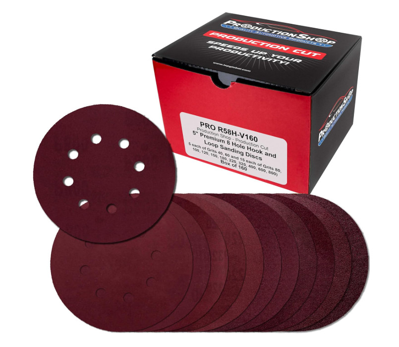 160 Pack 5 inch Sanding Discs 8-Hole Red Variety Pack Grit, Hook ,Loop Sandpaper