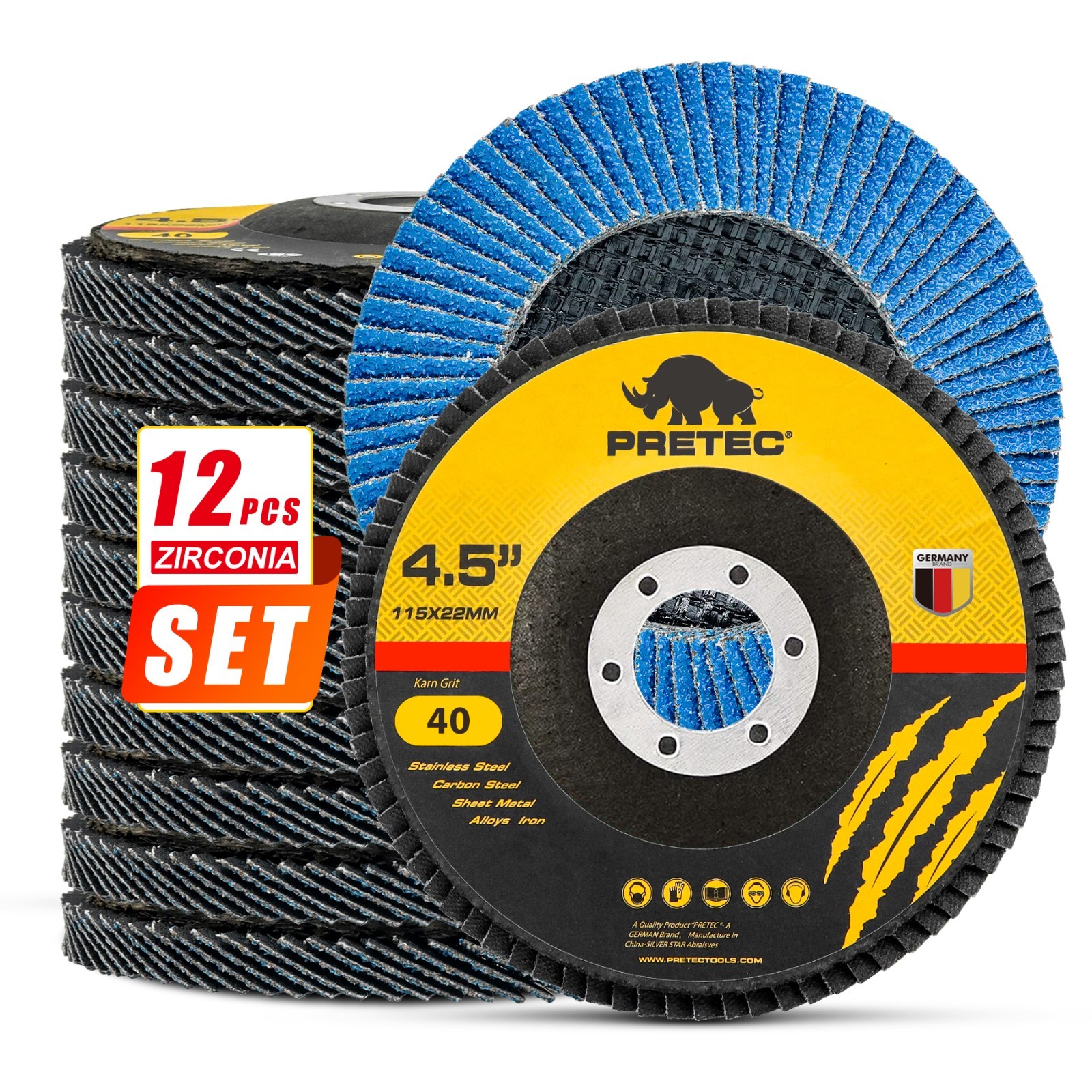 4.5″ Flap Discs 12 Pack Zirconia Angle Grinder Sanding Wheels 40/60/80/120 Grit