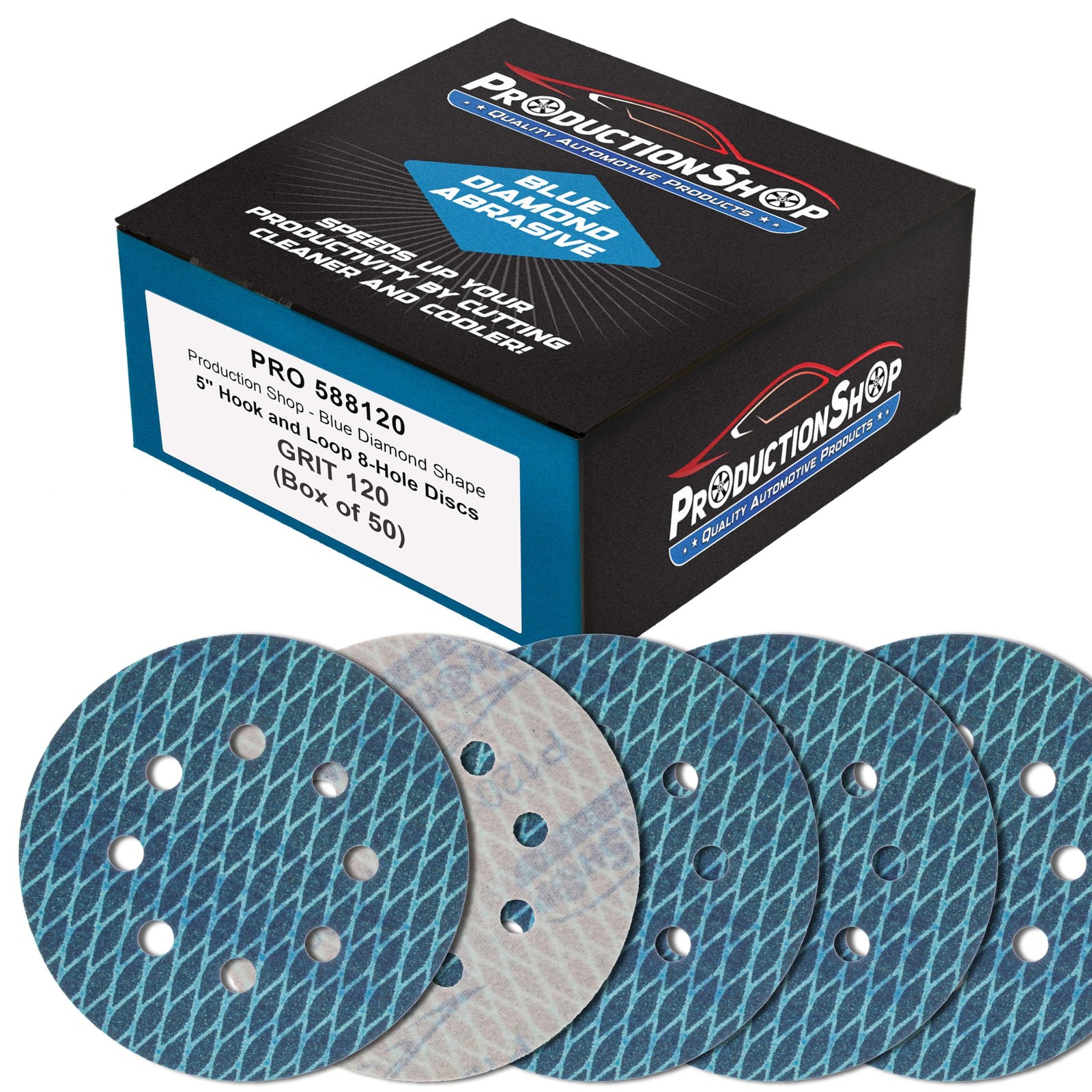 Premium 120 Grit 5″ Rhombus Diamond Shape Blue Sanding Discs, 8-Hole, Box of …