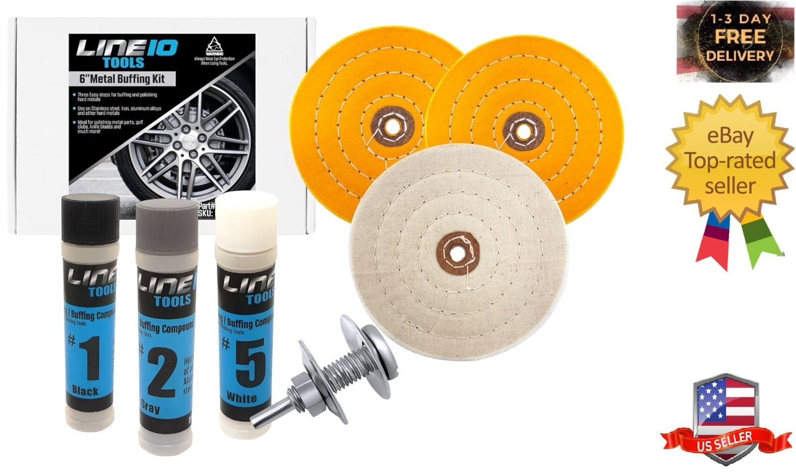 6 Inch Buffing Wheel Kit for Bench Grinder and Drill with 3 Step Hard Metal Poli