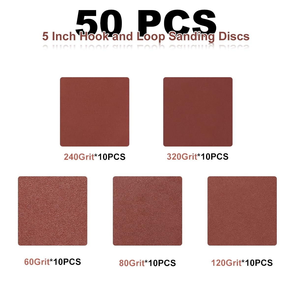 50 Pack 5″ 8 Hole Sanding Discs Hook and Loop Sandpaper Pads for Orbital Sander