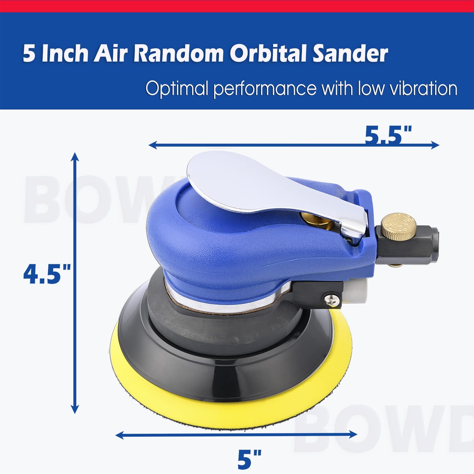 5 Inch Air Random Orbital Sander, Pneumatic Palm Sander tool with 10 Pcs…