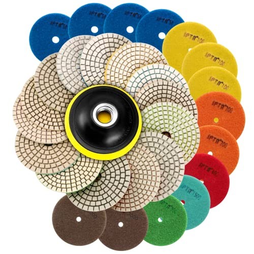 15pcs Diamond Wet Polishing Pads Set, 4 inch, White, 50#-6000#, For Granite,