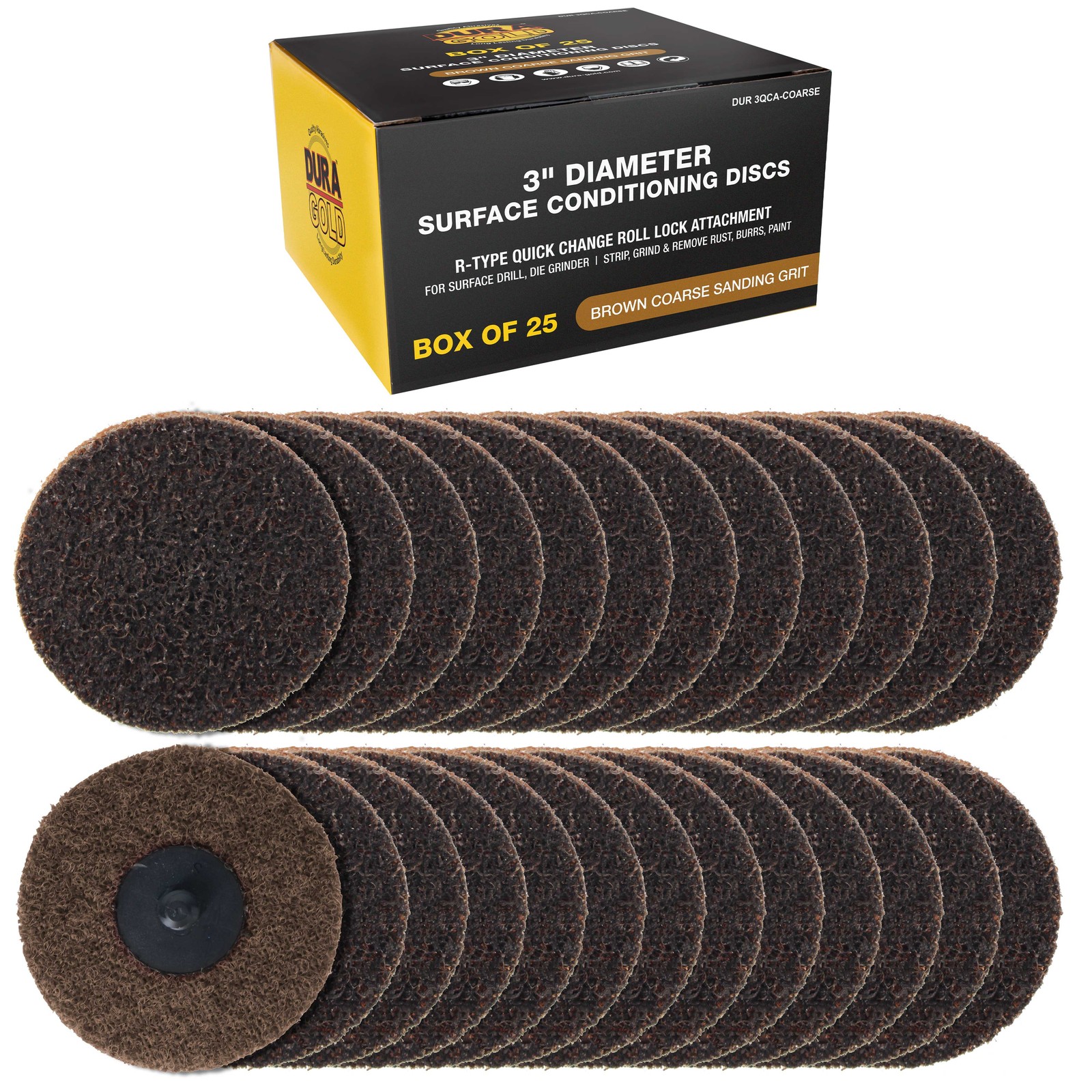 Dura-Gold 3″ Surface Conditioning Discs Brown Coarse Sanding Grit (Box of 25)