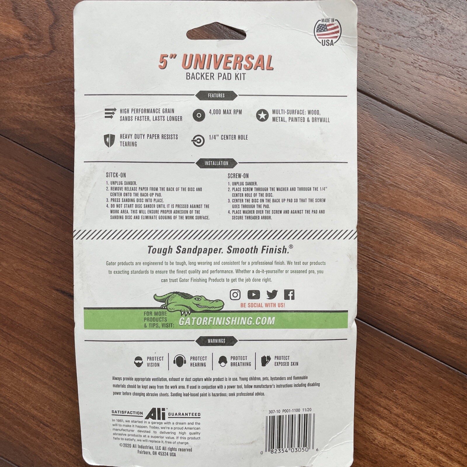 Gator 3050 5 in Backer Pad Kit 1/4 in Arbor w 3 Sanding Discs 60, 100 & 150 Grit