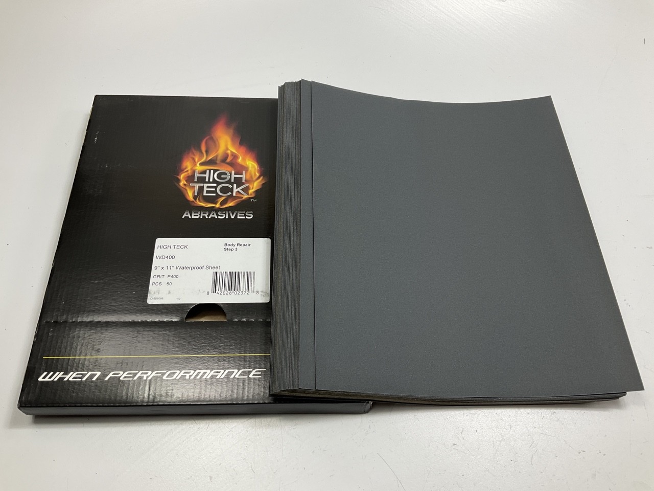 High Teck WD400 9″ X 11″ Waterproof Sandpaper Sheets, 400 (P400) Grit, 50 Sheets
