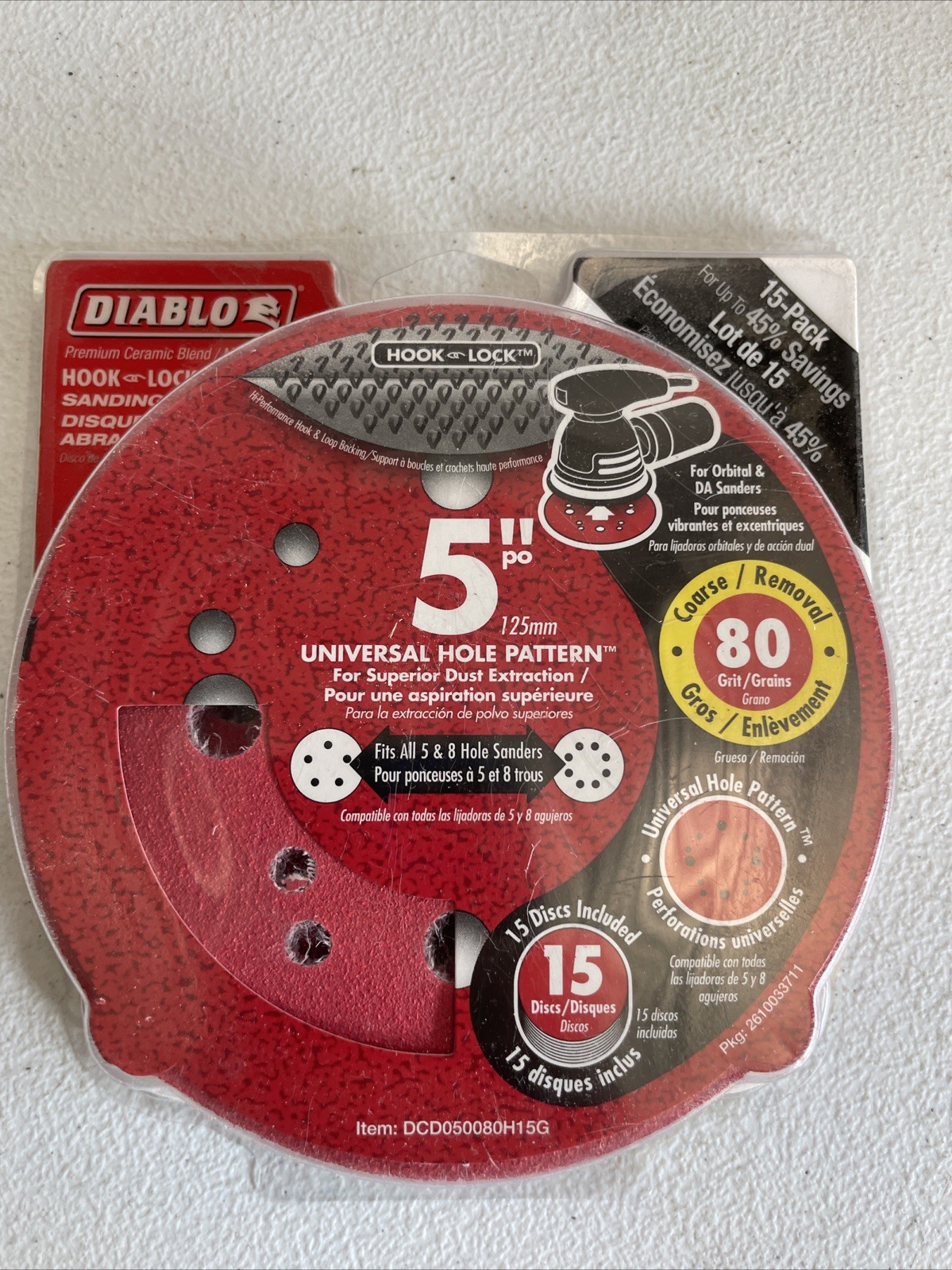 Diablo 5″ 80 Grit Hook and Lock Ceramic Blend Sanding Discs – Pack of 15