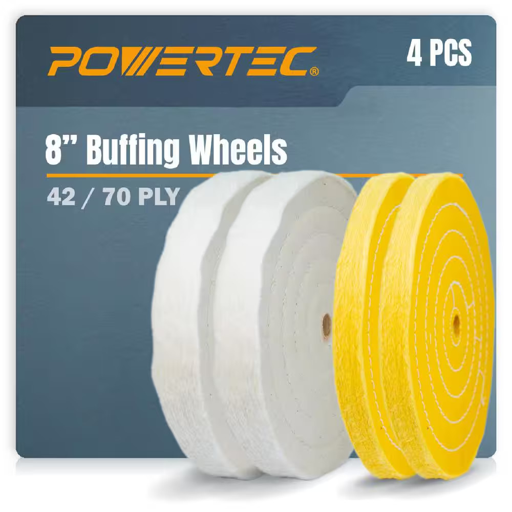 8 In. Buffing Wheels, White Cotton (70 Ply) and Yellow Cotton (42 Ply), 5/8 In.