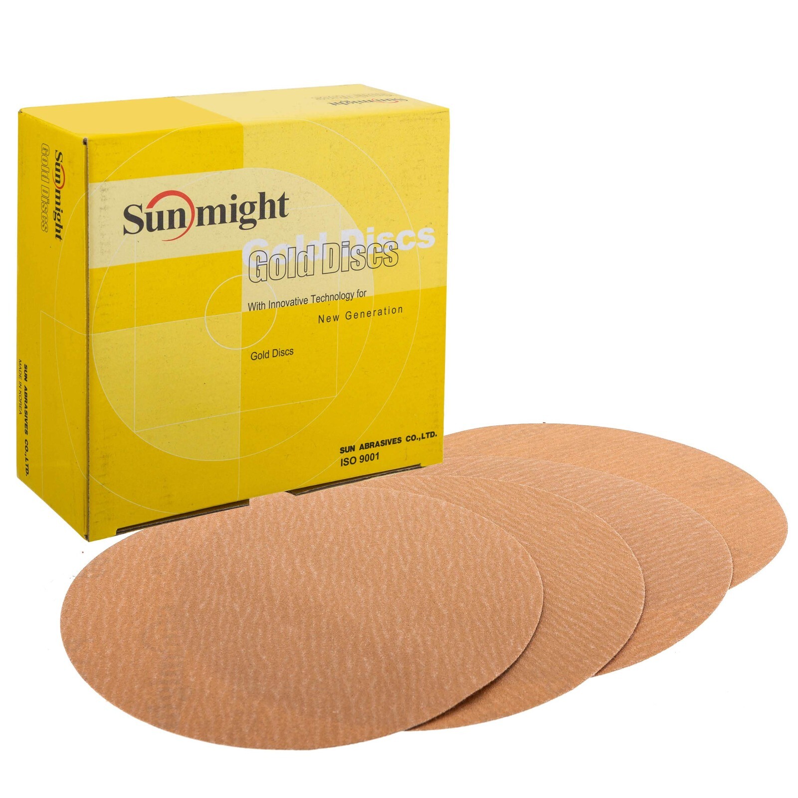 Sunmight Gold Hook & Loop 6″ DA Abrasive Sandpaper (40-1000 Grit) 5/Pack