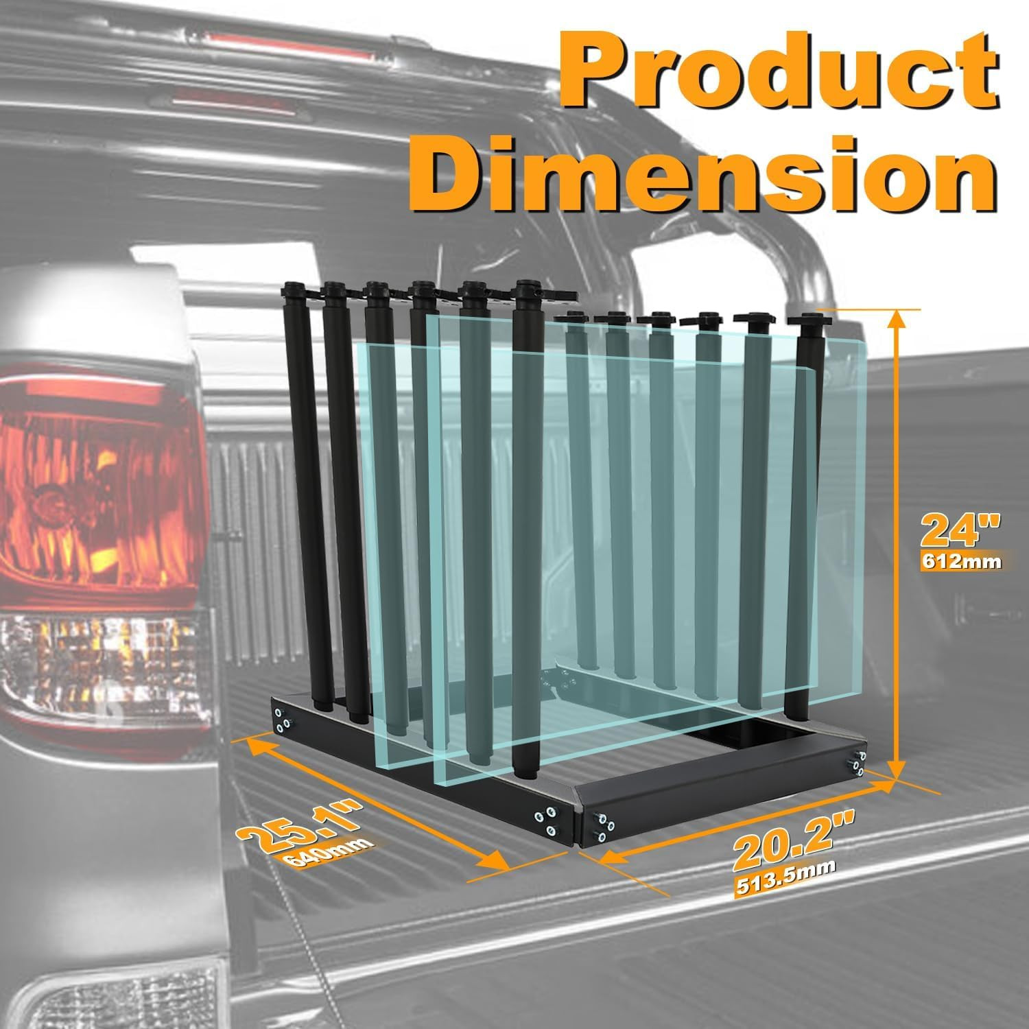 5-Lite 24″ Windshield Glass Rack with Rubber Pads & Steel Holder