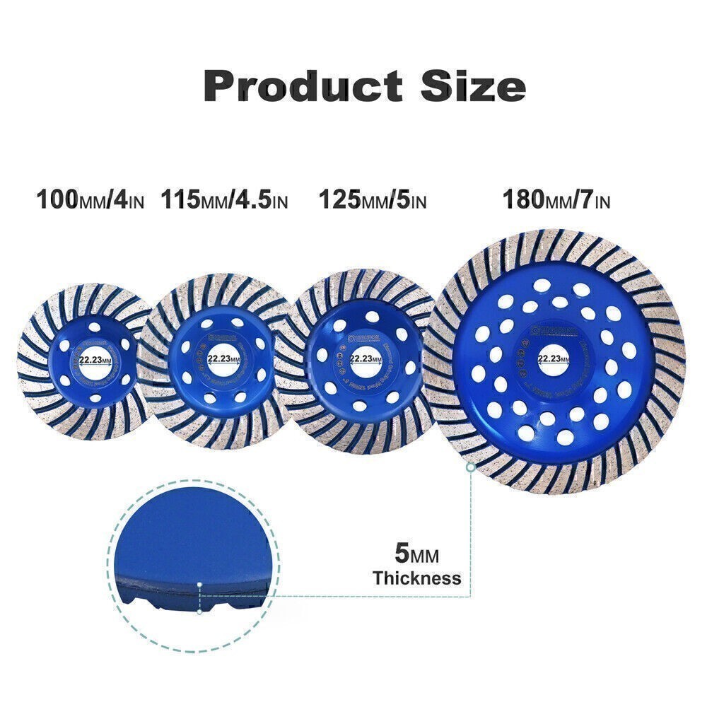 1pc 4/4.5/5/7in Diamond Grinding Wheel Turbo Row Grinding Disc Concrete Masonry