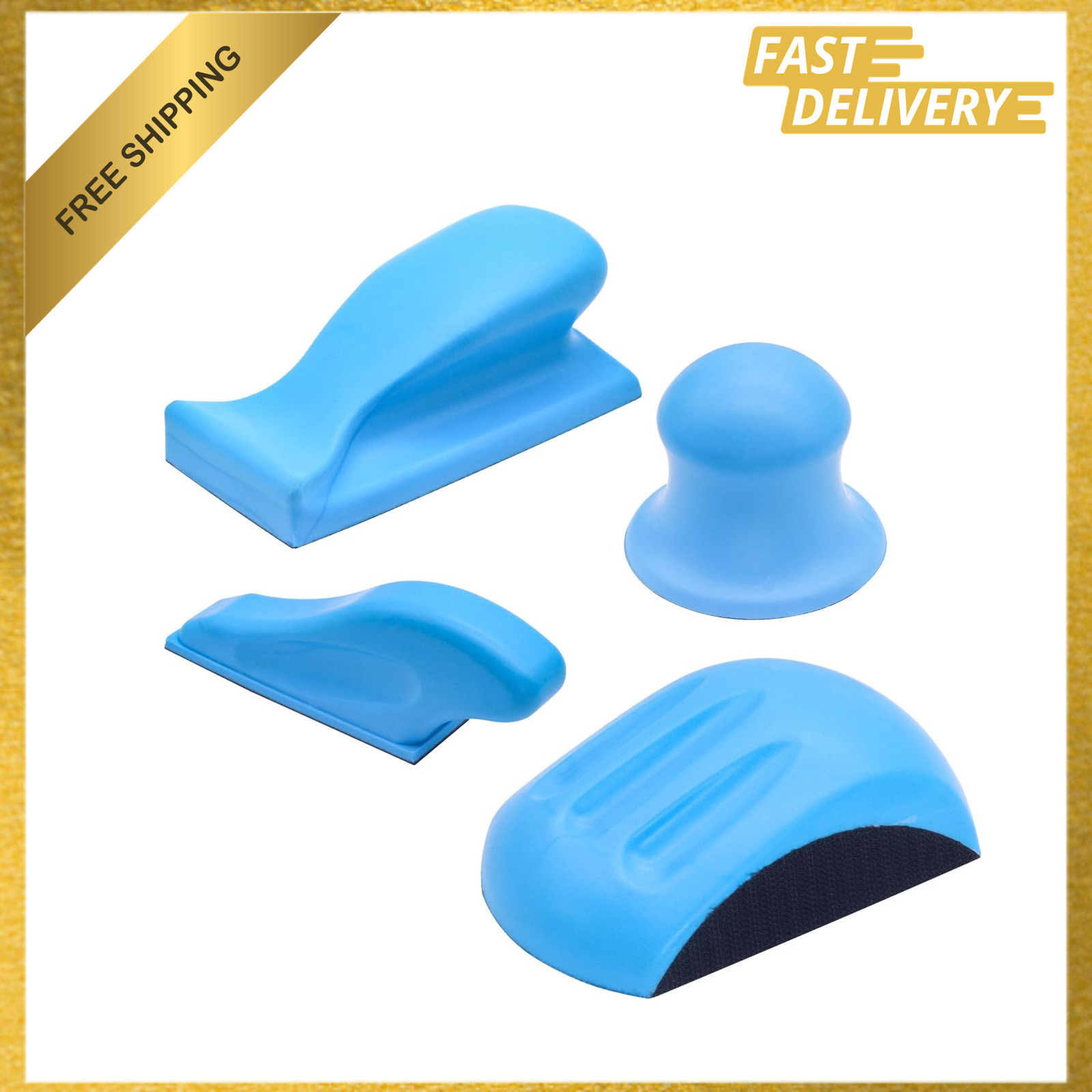 Hand Sanding Blocks Set 4 Pieces Hook and Loop 5 Inch Mouse and Hand Sander