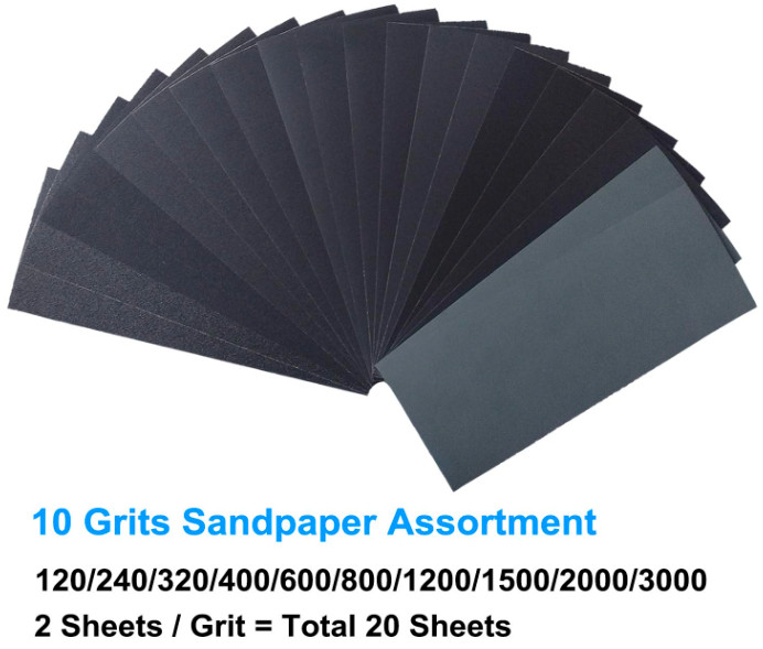 Sandpaper Variety Pack, 20PCS Sand Paper Assorted for Wood Metal Sanding, Wet Dr