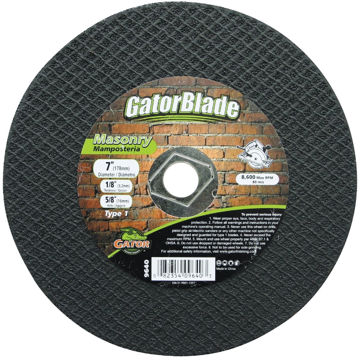 Gator Blade Type 1 7 In. x 1/8 In. x 5/8 In. Masonry Cut-Off Wheel 9640 Gator