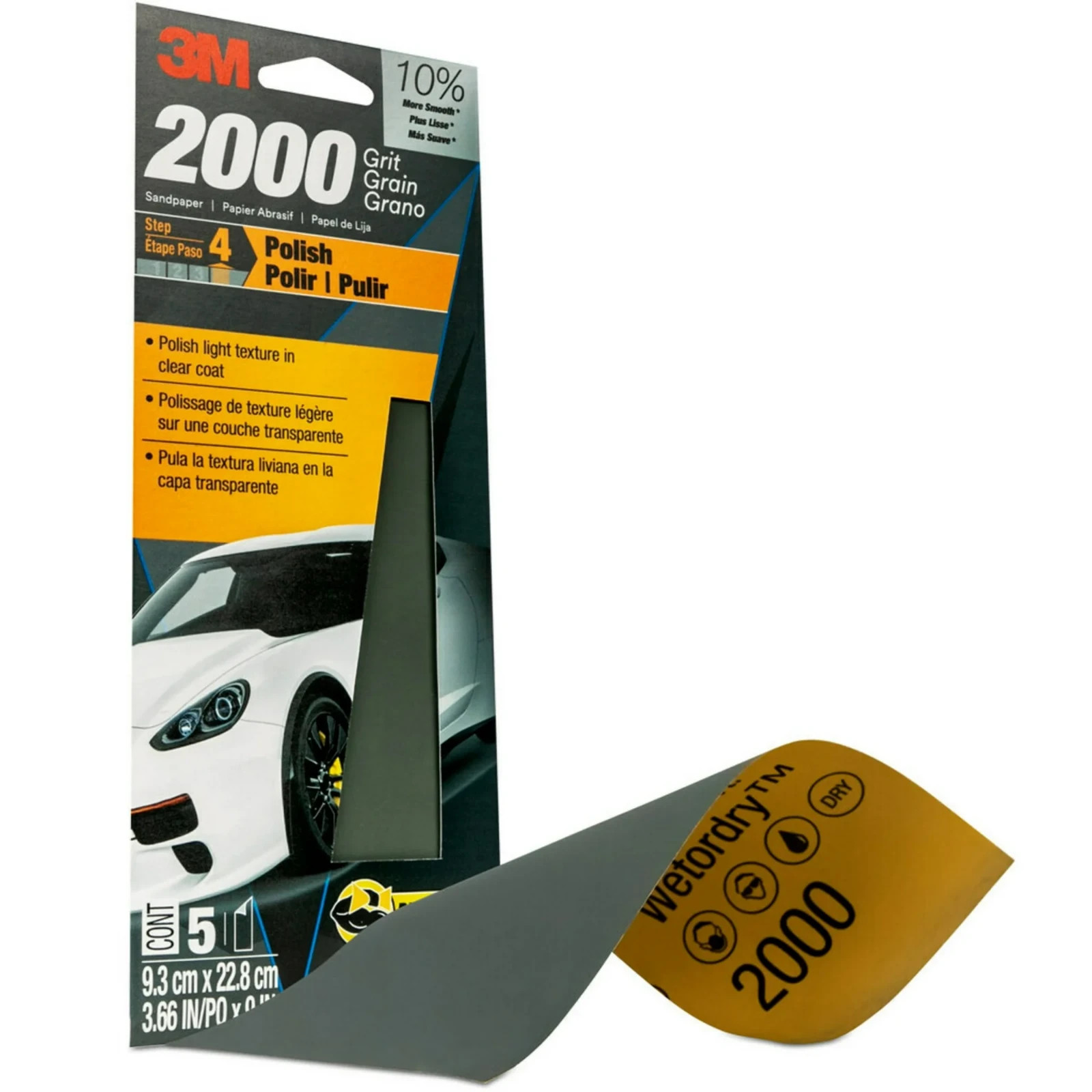 3M Wetordry Sandpaper, 3 2/3 in x 9 in, 2000 Grit, 5-Pack
