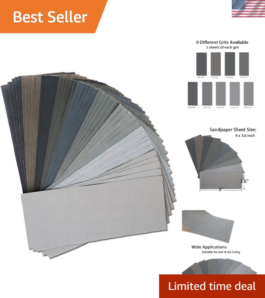 Durable 45Pcs Wet Dry Sanding Sheets, Perfect for Automotive & Wood Finishing