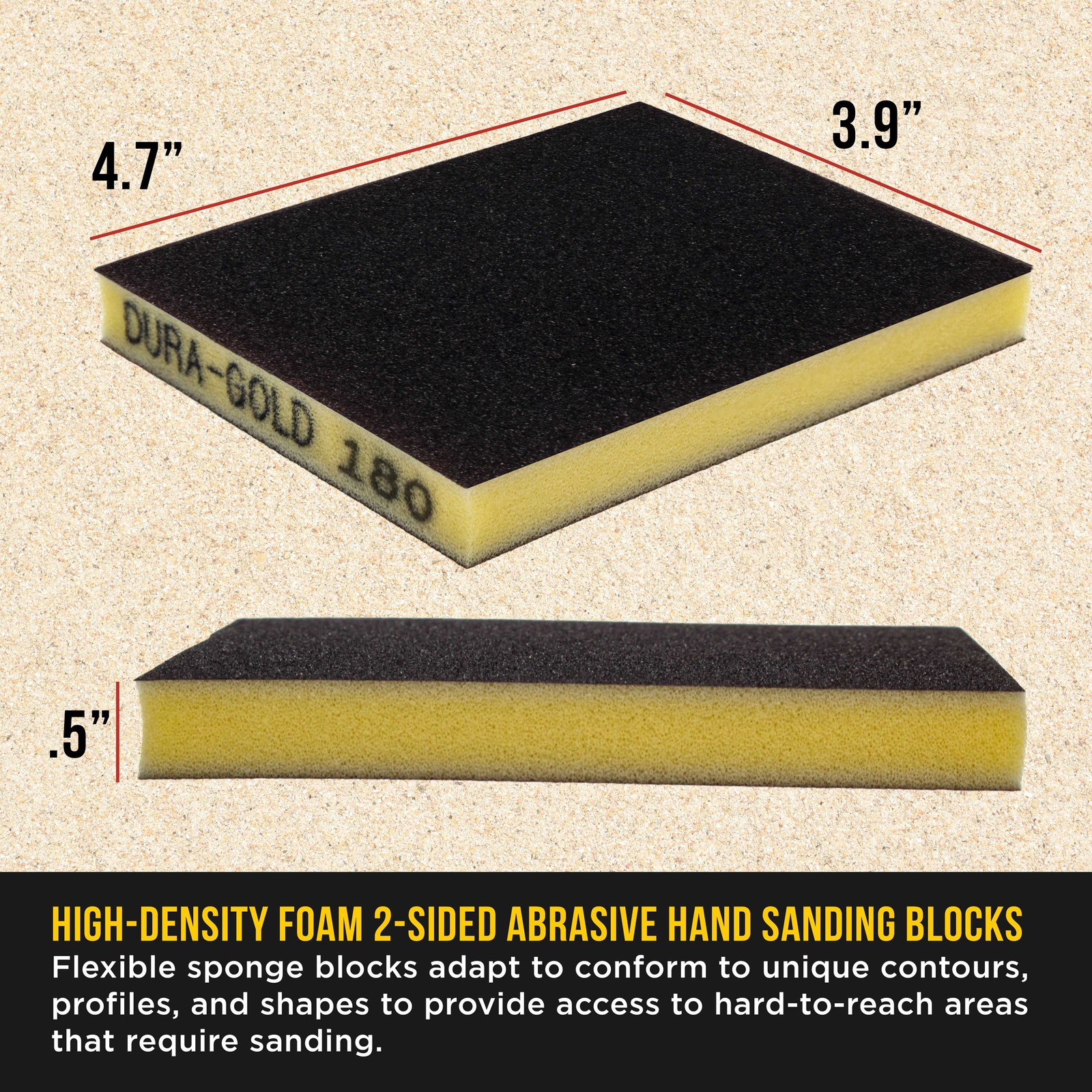 180 Grit Double-Sided Sanding Sponges, Box of 10 – Performance Flex 4.7″ x 3.9″