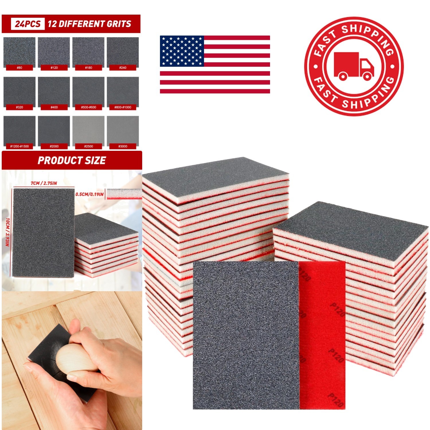 Sanding Sponge Assortment 24 Pcs 80 to 3000 Grit Long Lasting and Tear Resistant