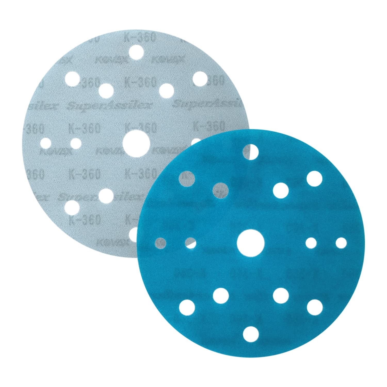 Super Assilex Flexible 6 inch Sanding Discs, Ocean K-360, 15 Holes, Hook & Loop,