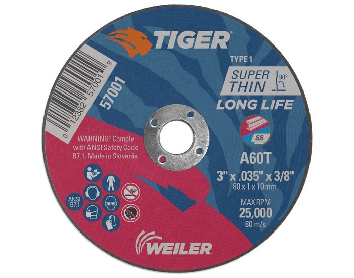 Weiler Tiger Cutting Wheel 57001 – 3 in – Aluminum Oxide – 60 – T pack of 25