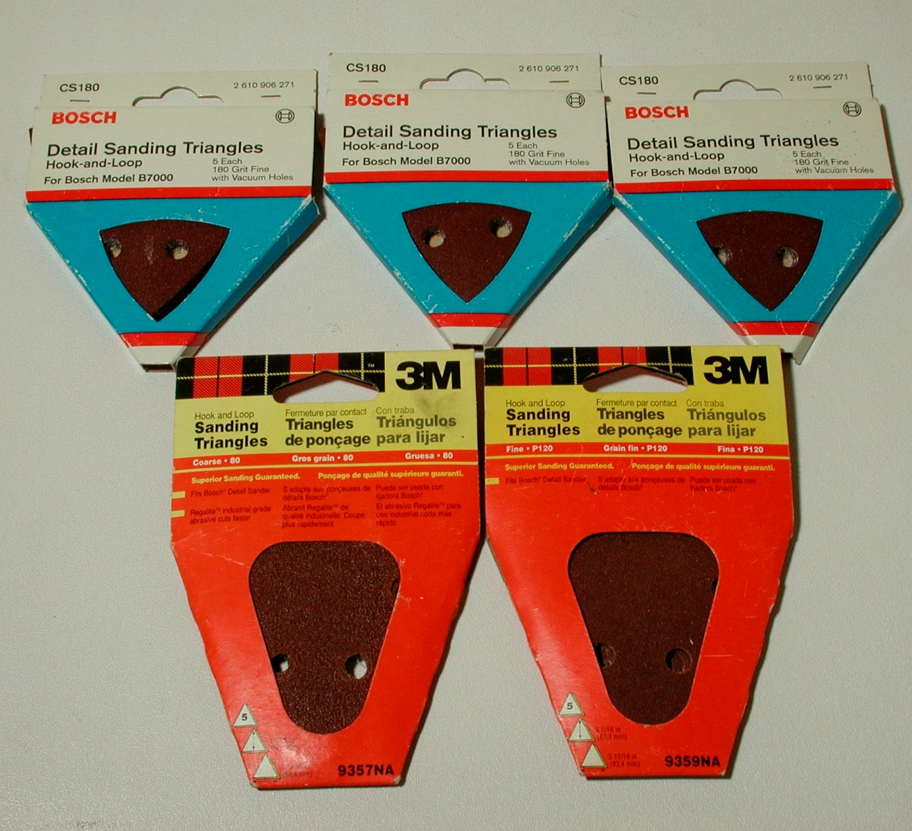 5) Packs of 5 Bosch Detail Sanding Triangles – Bosch B7000 – 80, 120, 180 Grit