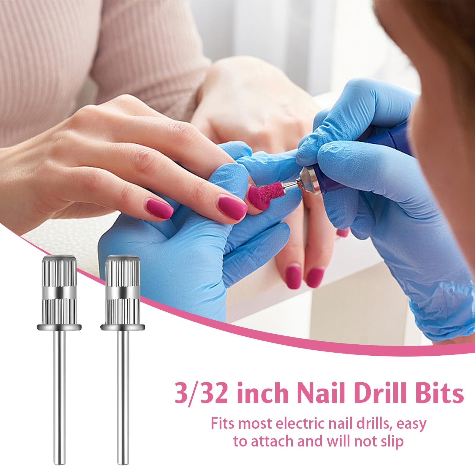 BEVTEE 200Pcs Sanding Bands for Nail Drill, 180 Grit, Pink 180Fine,