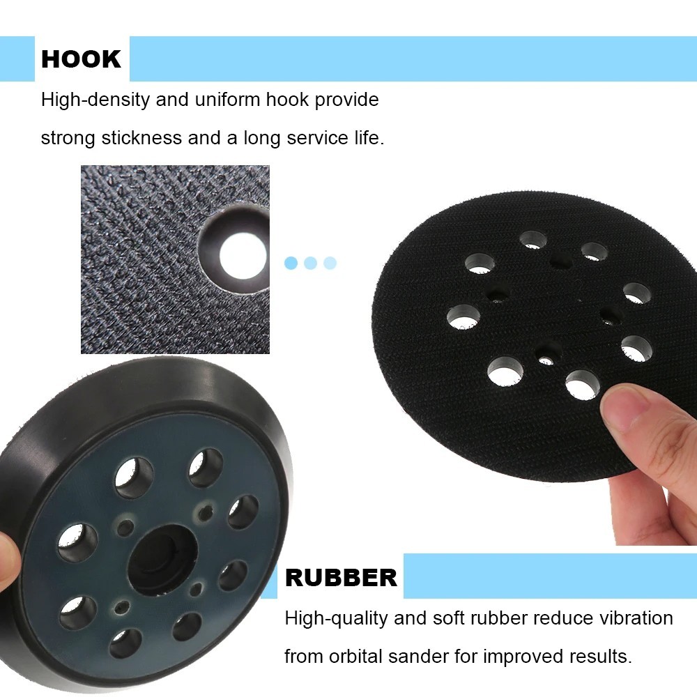 5in Orbital Sander Replacement Pad Hook Loop 8-Hole for 3-Screw 4-Screw Sanders