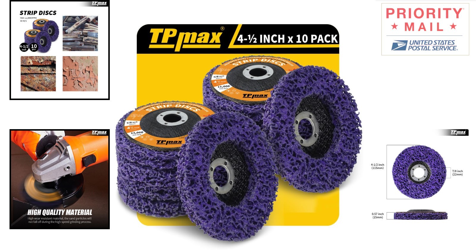 Rust Removal Grinding Wheel Disc 10 Pack 4.5 Inch Compatible with Metal