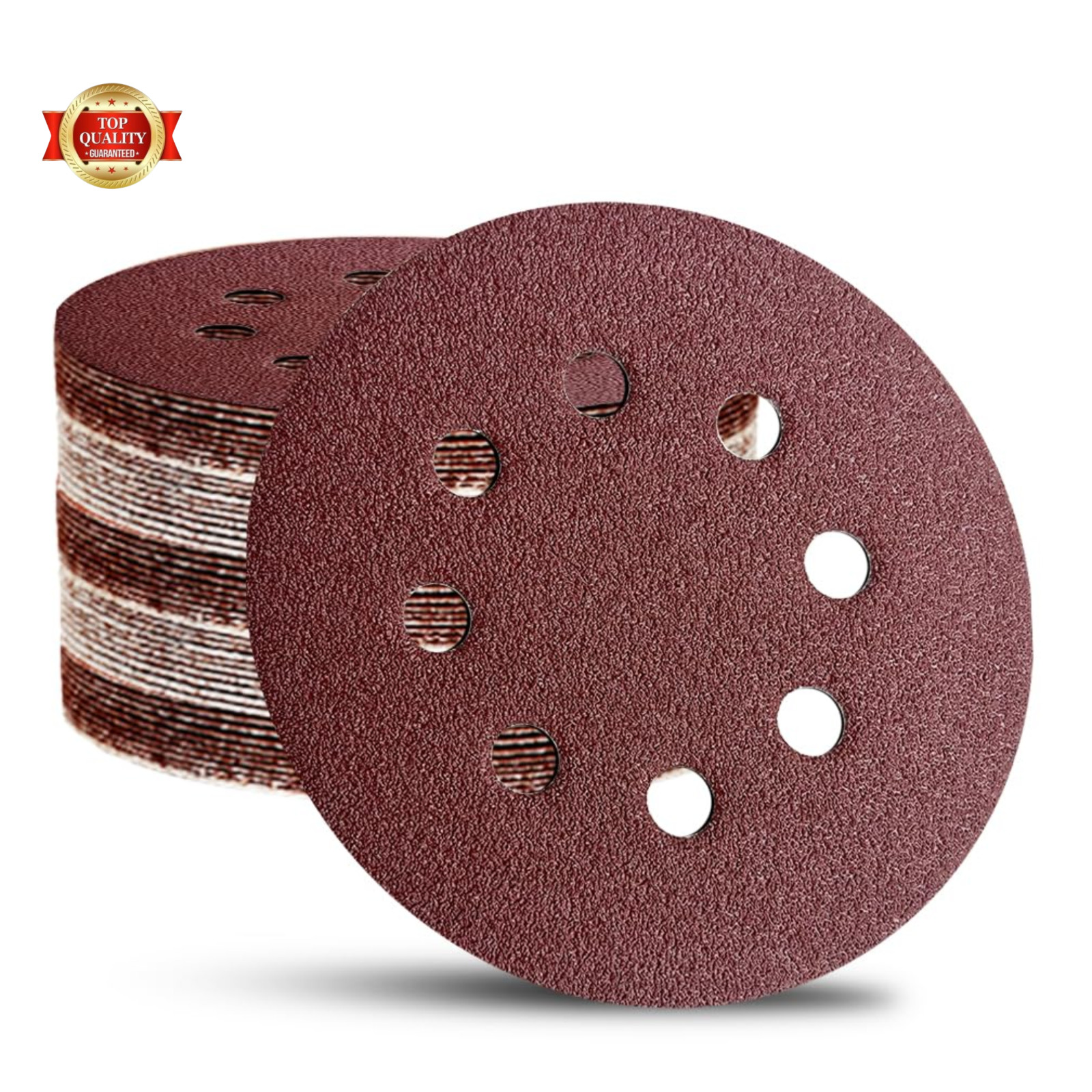 52 Pack 5 Inch 8-Hole Hook and Loop Sanding Discs Sandpaper Red round 60 80 120