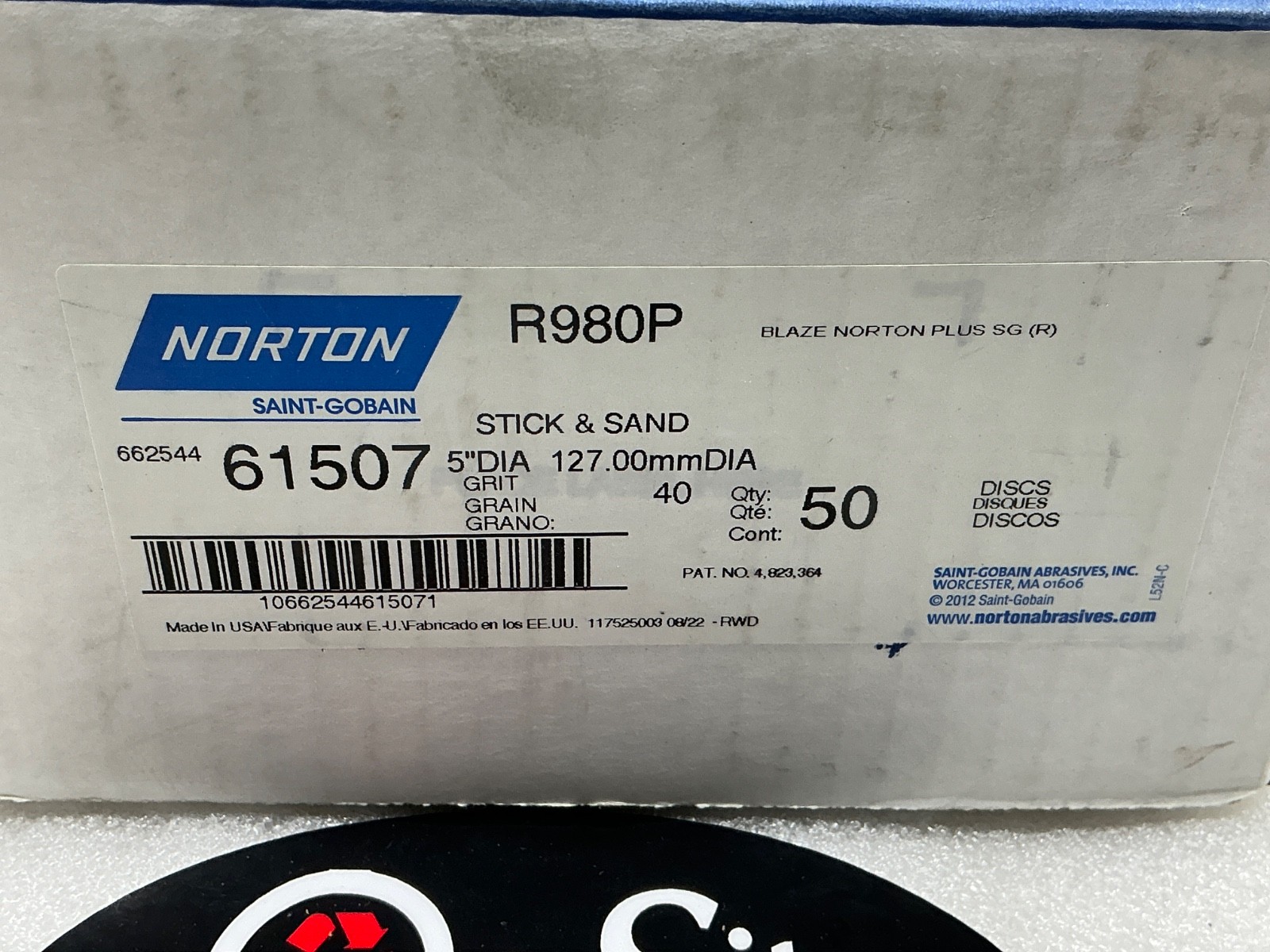 NORTON SAINT-GOBAIN R980P 61507 5″ STICK & SAND DISCS BOX OF 50