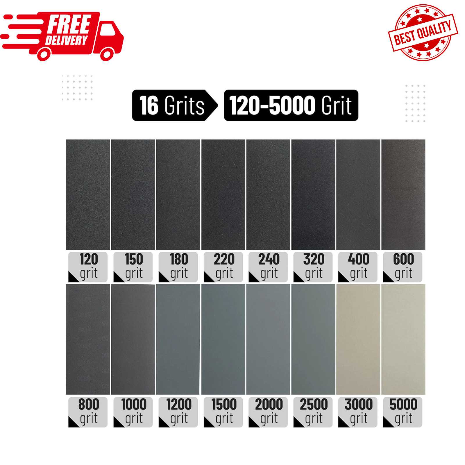 48pcs Sandpaper Sheets Assortment Sand Paper Wet Dry 120 to 5000 Grit Wood Metal