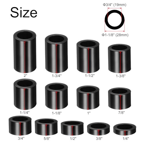 13pcs Axle Reducer Spacer Set 1-1/8″ Wheel Spacer OD 1-1/8″ x Bore 3/4″ Black