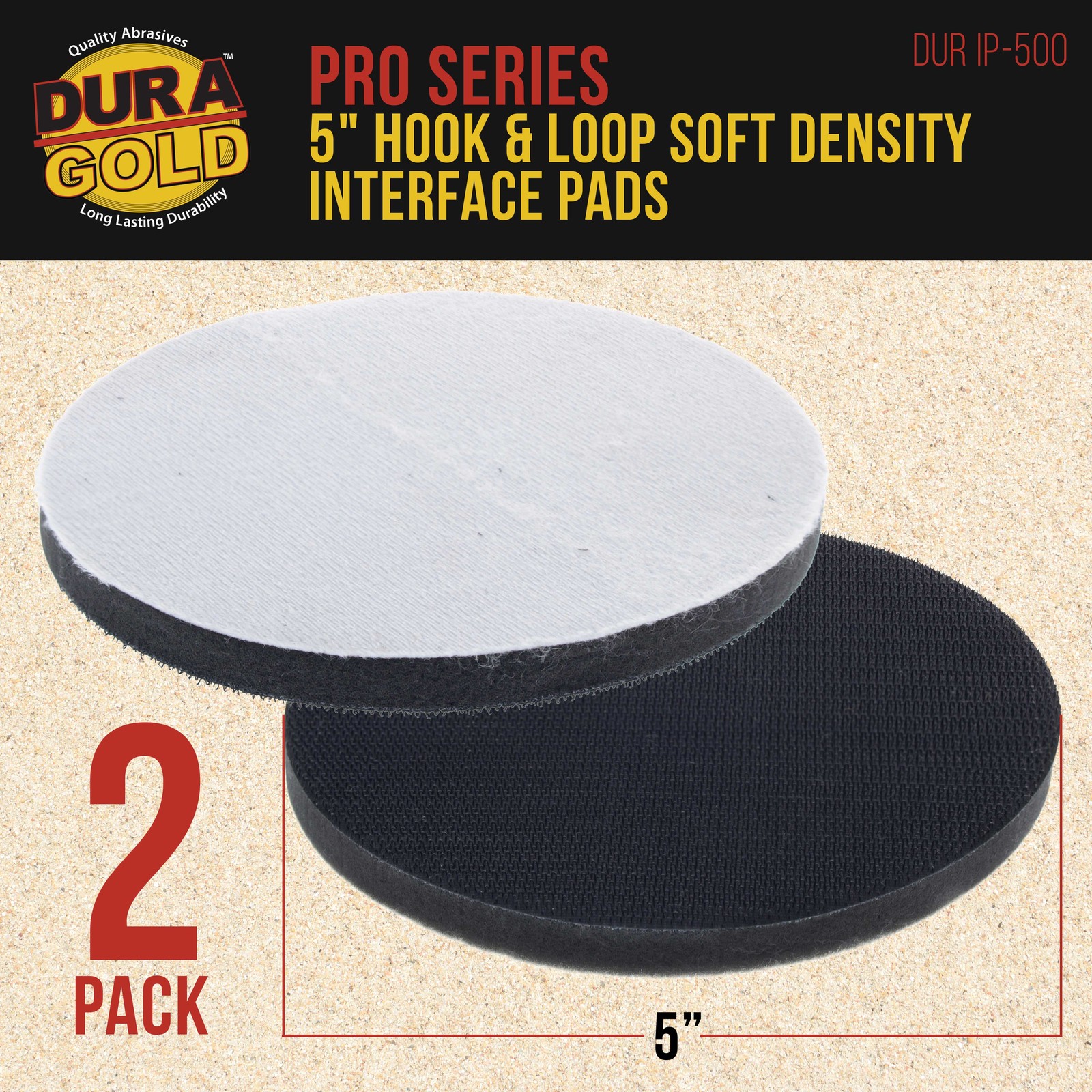 2 Dura-Gold 5″ x 10mm Soft Density Interface Pads For Hook & Loop Sander Discs