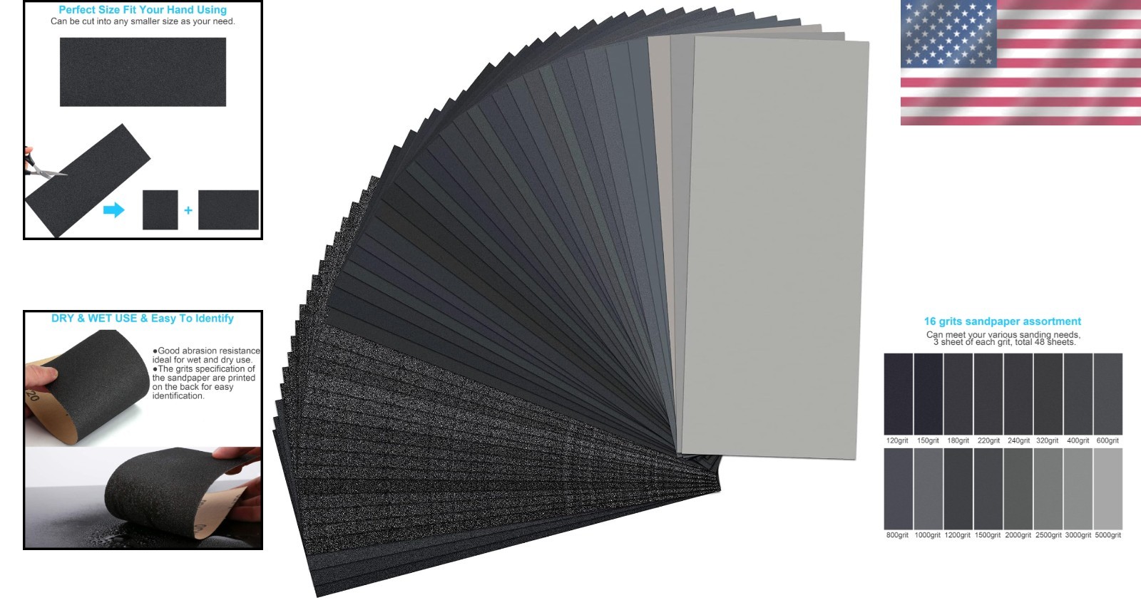 48 PCS Silicon Carbide Sandpaper, 120-5000 Grit for Wood, Metal & Automotive