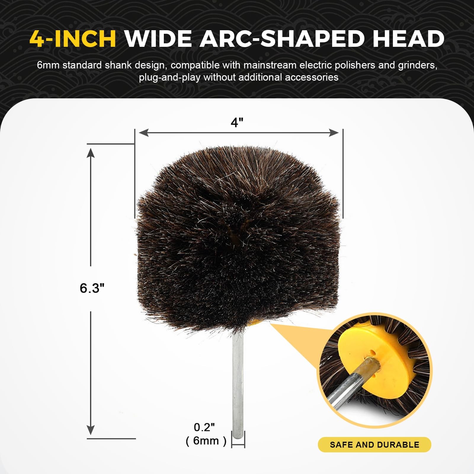 Bacar 4″ Horsehair Polishing Wheel for Drill – Shoe & Leather 4 inches, brown