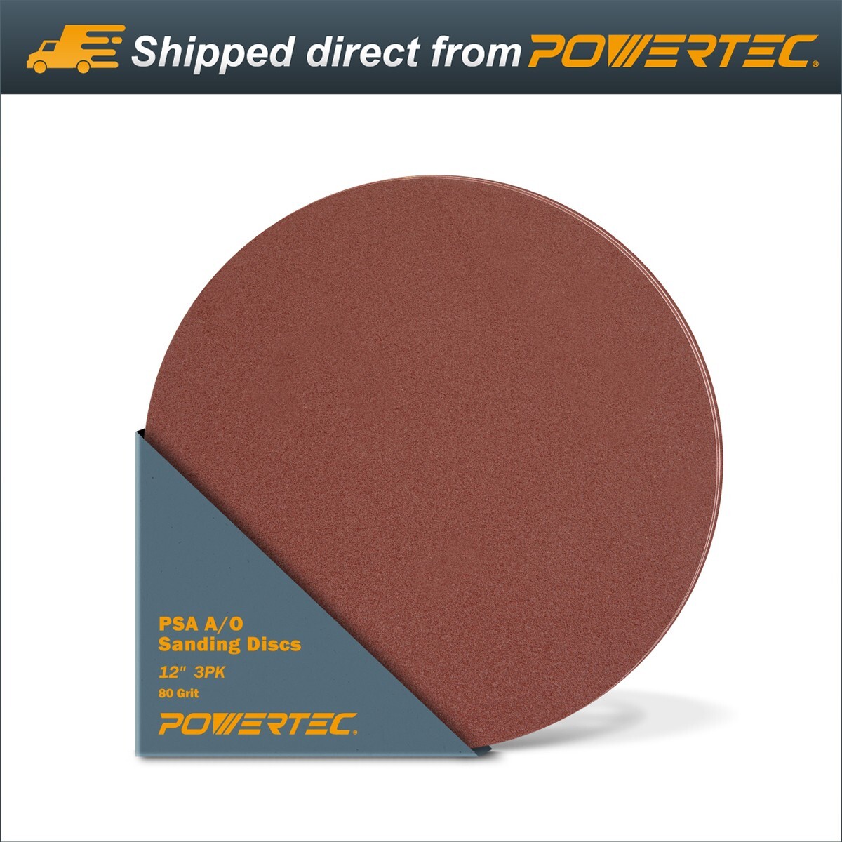 POWERTEC 12 inch PSA 80 Grit 3pcs Adhesive Sanding Disc Aluminum Oxide 110603