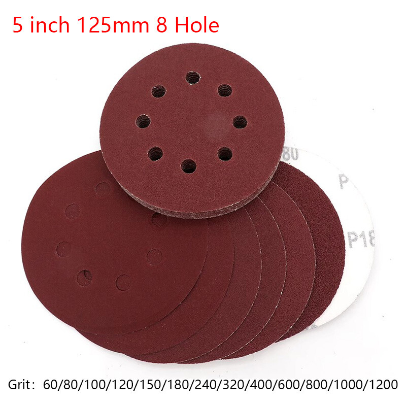 125mm 5″ Sanding Discs 60-1200 Grit Orbital Sander Sheets Sandpaper 8 Hole Pads