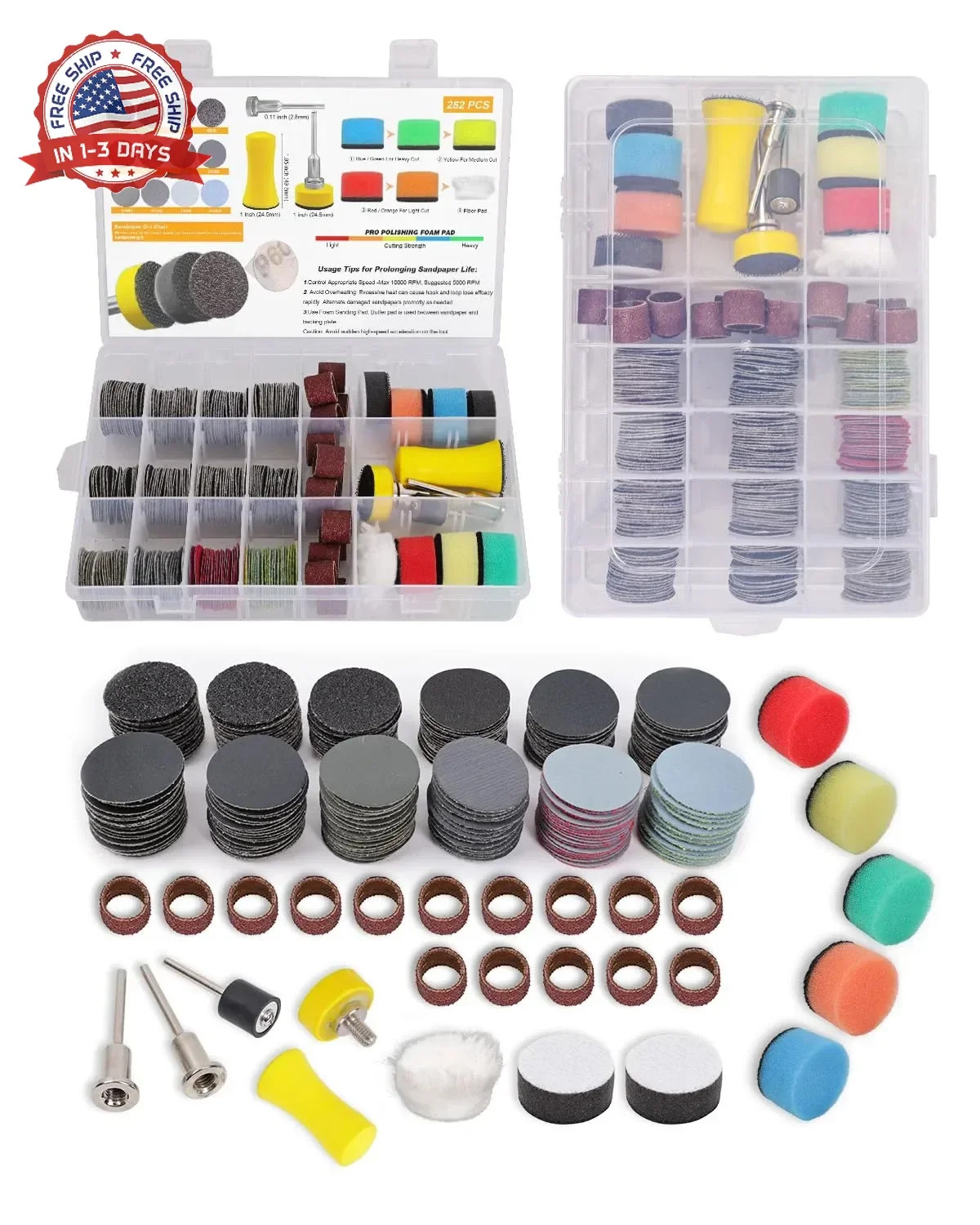 268 PCS 1 Inch Wet Dry Sanding Discs and Drums for Dremel Sanding Bits, Hook and