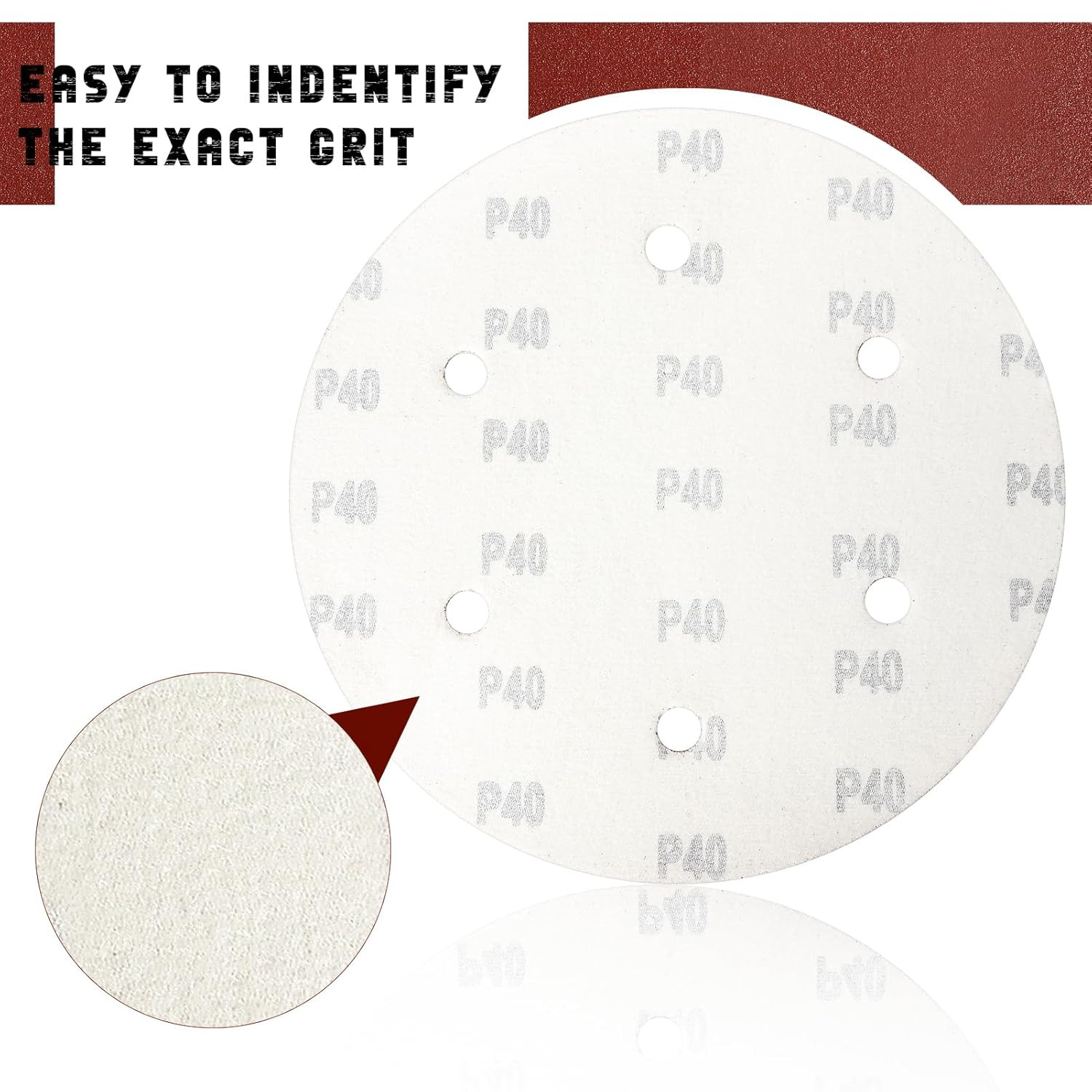 9 Inch 6 Hole Sanding Disc, 40 Grit 15 Pieces Hook and Loop Sandpaper Aluminum