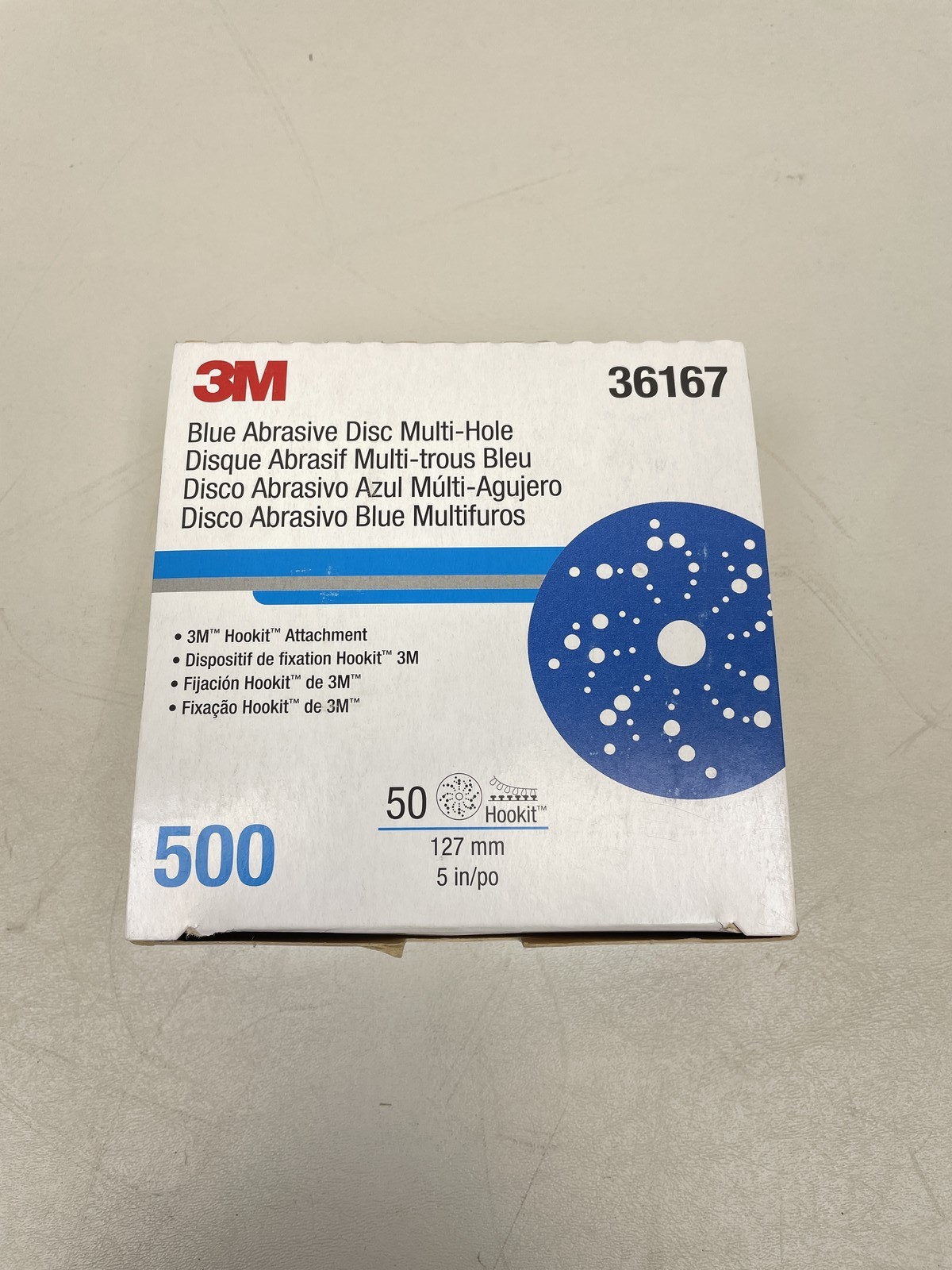 3M 36167 BLUE ABRASIVE 5 INCH 500 GRADE MULTI-HOLE DISC 50 PIECE